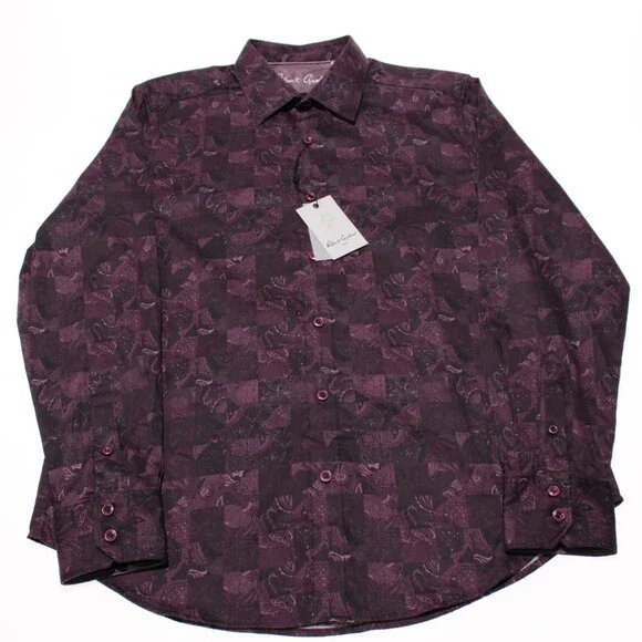 Robert Graham NWT Tourneau Casual Button Down Shirt Size L Classic Fit in Purple